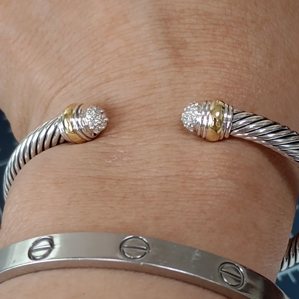 David Yurman 5 mm Cable Silver & Yellow Gold With Diamonds Bracelet - Picture 7 of 9